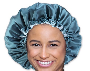 Green Satin Hair Bonnet ( Reversable / Adjustable Satin Night sleep cap ) Protecting Hairstyles