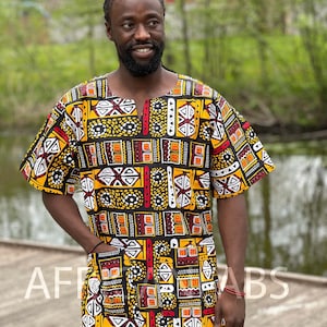 Black / yellow Bogolan Dashiki Shirt / Dashiki Dress - African print top - Unisex
