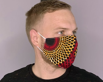 African print Mouth mask / Face mask made of 100% cotton Unisex - Red / Yellow / Black dots