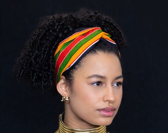 Afrikanischer Print Twist Stirnband Kopfschmuck – Erwachsene – Haarschmuck – Schwarz / Panafrikanische Kente