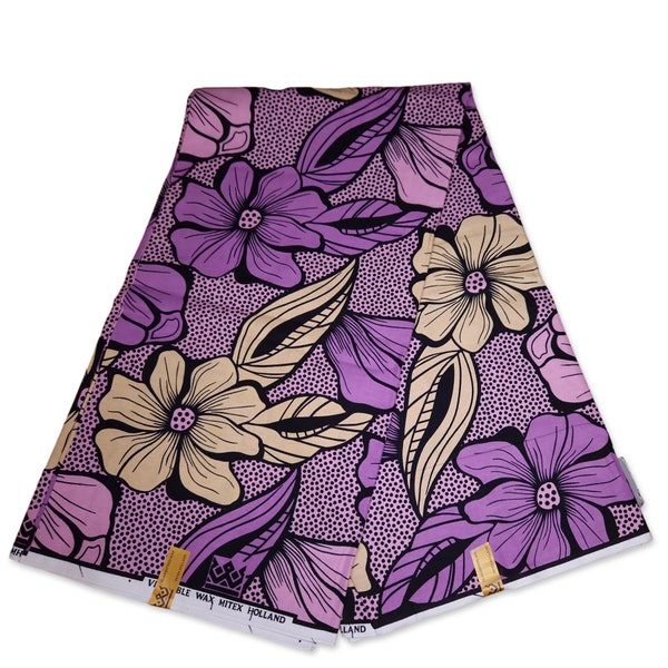 African fabric - Purple Big flower - Ankara Cotton Wax print Fabrics - African Wax cloth by the yard - Mitex Holland