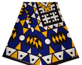 African print fabric - Blue Yellow Samakaka / Samacaca (Angola) - Wax print fabric / African cloth / Ankara material - 100% cotton