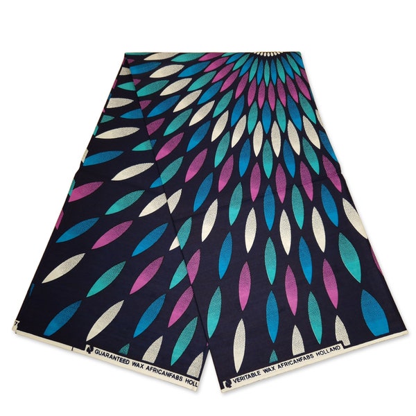 African print fabric - Blue / pink sunburst - Wax print fabric / African cloth / Ankara material - 100% cotton