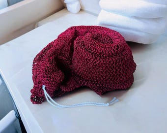 African net sponge / African exfoliating net / Sapo sponge - Burgundy red