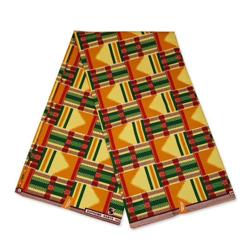 KENTE Fabric African Green / Yellow Kente ghana cloth print | Etsy