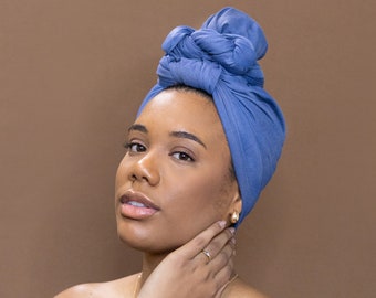 Denim Blue Headwrap – Turban aus dehnbarem Jerseystoff