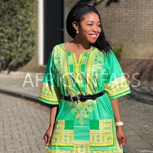 Lemon green Dashiki Shirt / Dashiki Dress - African print top - Unisex - Vlisco