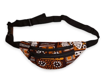 African Print Fanny Pack - Brown Patterns Bogolan - Ankara Waist Bag / Bum bag / Festival Bag with Adjustable strap
