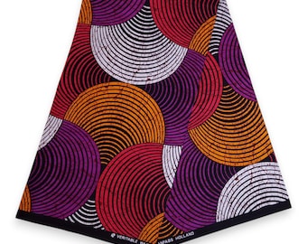African print fabric - Orange & Purple Concentric Circle Design - Wax print fabric / African cloth / Ankara material - 100% cotton