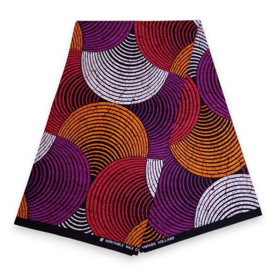 African print fabric - Orange & Purple Concentric Circle Design - Wax print fabric / African cloth / Ankara material - 100% cotton