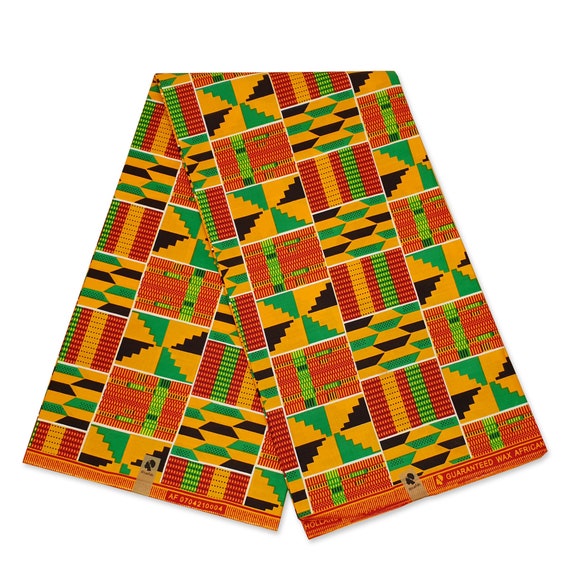 African Green Yellow Kente print fabric KENTE Ghana wax cloth | Etsy