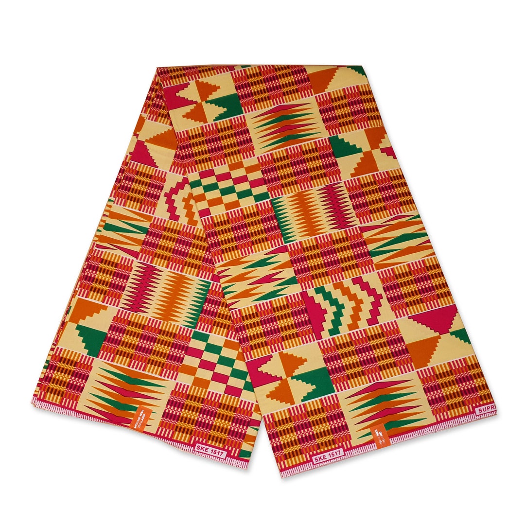 KENTE Fabric African Pink / Green / Orange Kente Ghana Cloth - Etsy