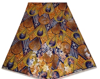 Afrikanischer Stoff - Osikani - Gelb Orange GOLD Pfau - Wax print Ankara Cotton Fabrics - Afrikanischer Wachsstoff