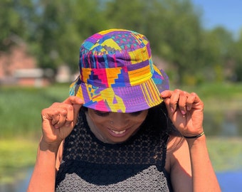 Bucket hat / Fisherman hat with African print - Multi color Kente Purple - Kids & Adults sizes (Unisex)