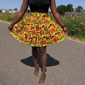African print Kente Orange / green - wax mini skirt, ankara skirt, African fabric clothing, midi skirt, ankara dress