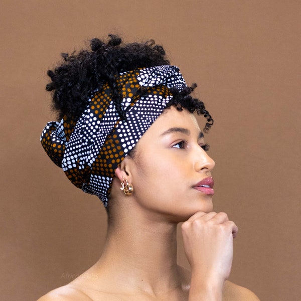 African headwrap - Mustard / brown diamonds - 100% cotton Ankara print fabric turban / scarf / headband / headtie / wrap