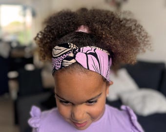 African Print Kids Headband - Toddler Hair Accessory - Elastic Cotton Headband - Purple Pink