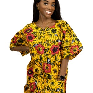 Yellow Flowers Dashiki Shirt / Dashiki Dress - African print top - Unisex