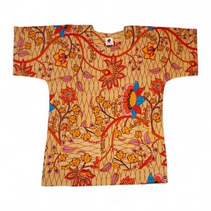 Beige & Orange Botanical Flow Dashiki Shirt / Dashiki Dress - African print top - Unisex