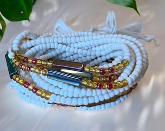 Waist Beads / African Hip Chain - Ayo - White (Traditional non-elastic thong) / African Slimming Belly Chains