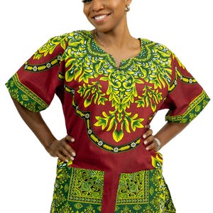Red Dashiki Shirt / Dashiki Dress - African print top - Unisex