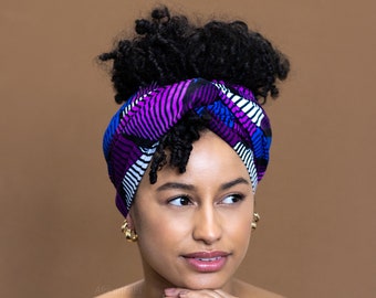Afrikanischer Headwrap - Purple Swirl - 100 % Baumwolle Ankara-Druckstoff Turban / Schal / Stirnband / Headtie / Wrap