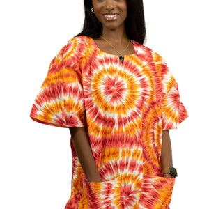 Orange Tie-Dye Dashiki Shirt / Dashiki Dress - African print top - Unisex