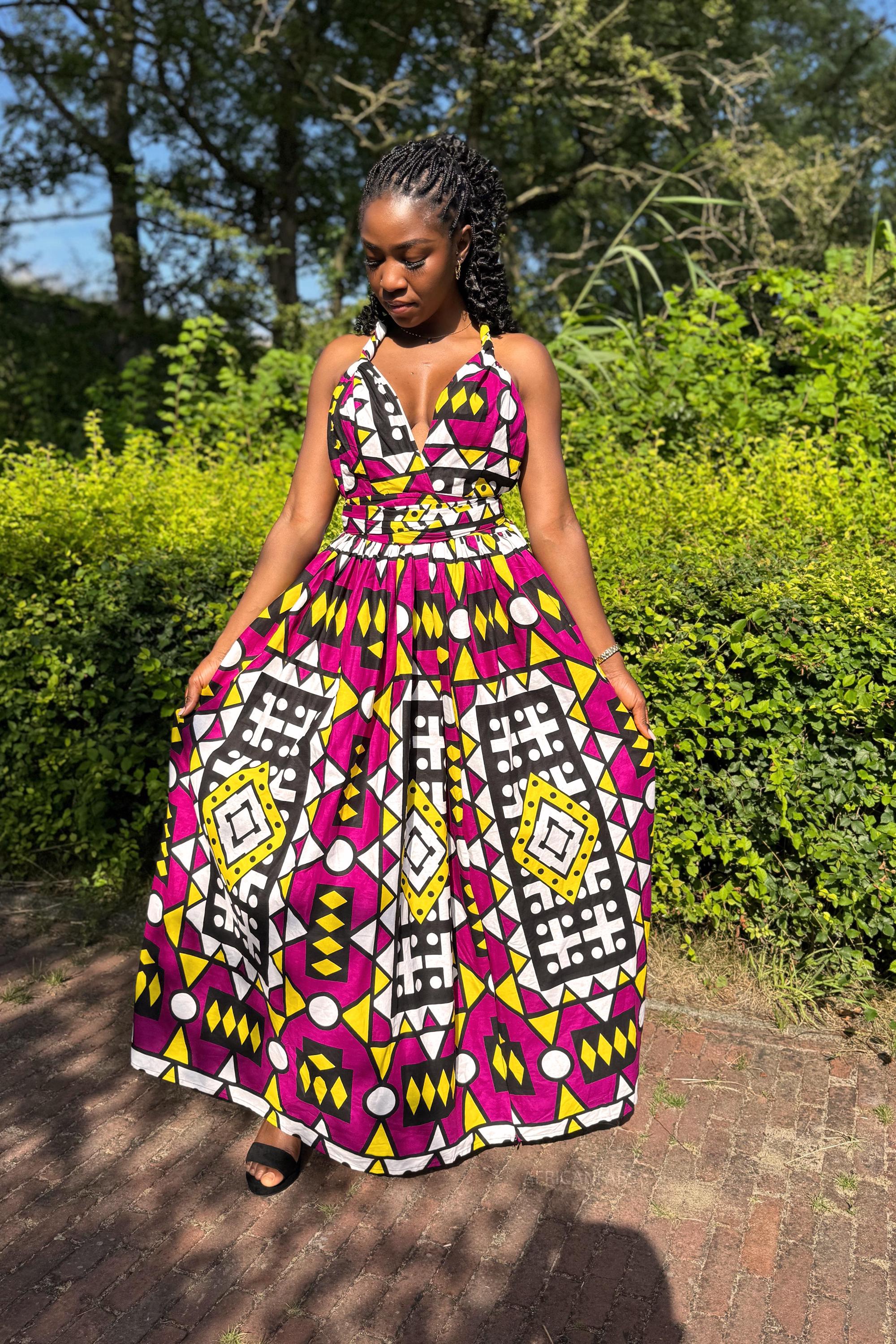 loose fit tee dress Sunrise Yellow Red Blue Cotton Kitenge Loose-Fit A-Line Dress – EcoTante