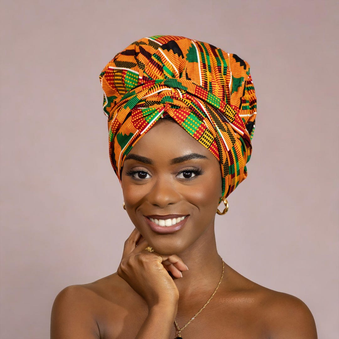 Easy Headwrap - Satin Lined Hair Bonnet With Straps - Kente Orange ...