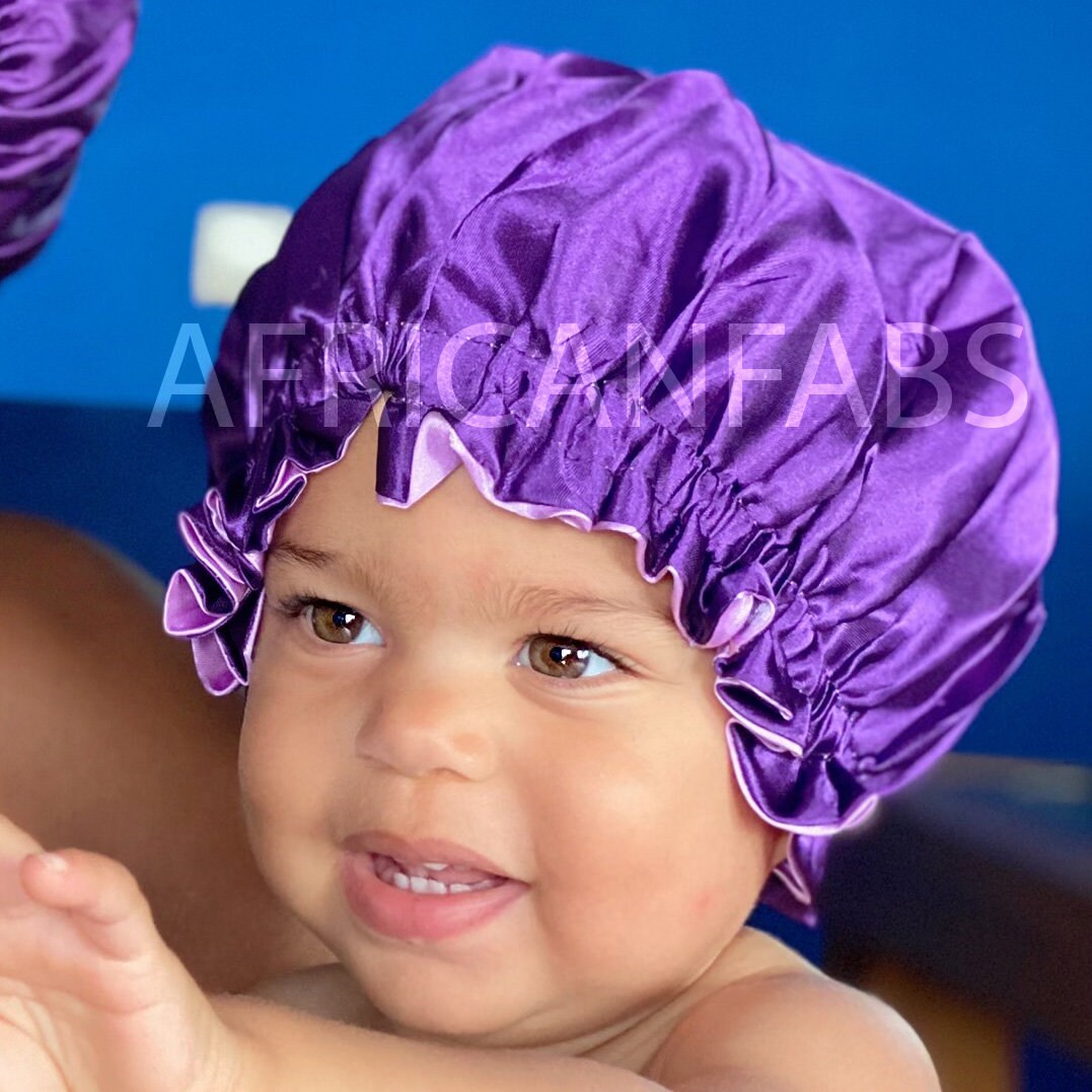 Blue Satin Hair bonnet + Satin Scrunchie ( Reversable Satin Night slee –  AfricanFabs