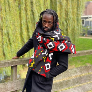 African print Warm Fleece Winter scarf for Adults Unisex - Black / red