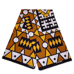Tecido estampado africano - Samakaka amarelo mostarda / Samacaca (Angola) - Tecido estampado em cera / Tecido africano / Material Ankara - 100% algodão