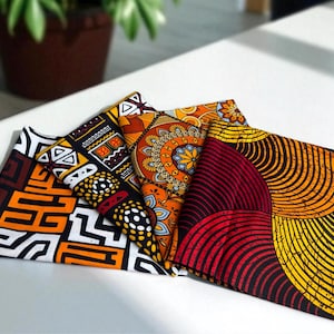 4 Fat quarters - Yellow mix Quilting fabrics / Patchwork fabrics - African print fabric patches bundle