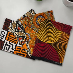 4 Fat quarters - Yellow mix Quilting fabrics / Patchwork fabrics - African print fabric patches bundle