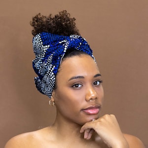 African headwrap - Royal blue diamonds - 100% cotton Ankara print fabric turban / scarf / headband / headtie / wrap