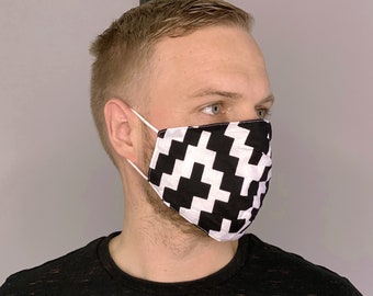 African print Mouth mask / Face mask made of 100% cotton Unisex - Black white blocks