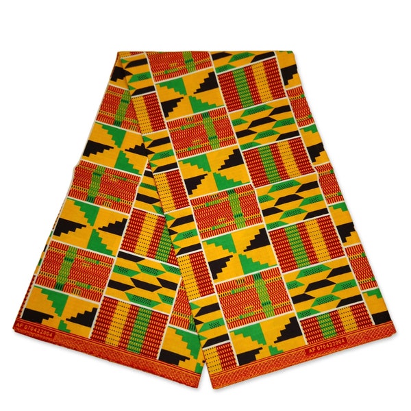 Tissu imprimé africain vert jaune Kente KENTE Ghana tissu ciré AF-4005 - 100% coton