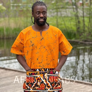 Ocher yellow Dashiki Shirt / Dashiki Dress - African print top - Unisex