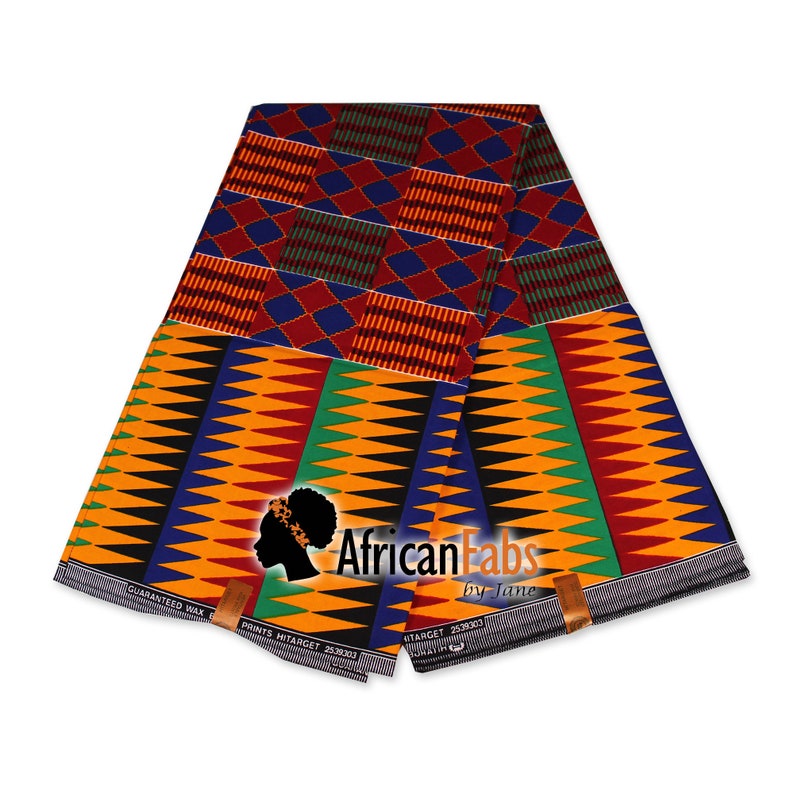 KENTE Fabric Java Wax Hollandais 2539303 African ghana Kente cloth print in red blue green Ankara Cotton Fabrics