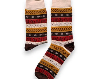 African socks / Afro socks - Mustard brown bogolan - African Print Socks