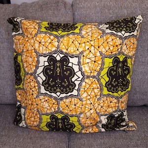 Afrikanischer Kissenbezug | Gelb – Dekokissen 50 x 50 cm – Kissenbezug mit afrikanischem Muster, 100 % Baumwolle