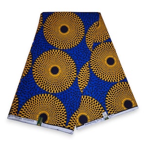 Vlisco Wax Hollandais - Blue / Yellow RECORD- African Wax print fabric - Ankara Cotton Fabrics - African Wax cloth by the yard