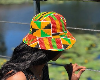 Bucket hat / Fisherman hat with African print - Yellow kente - Kids & Adults sizes (Unisex)