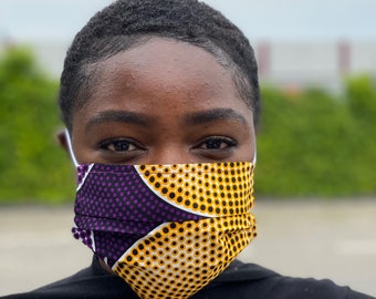 African print Mouth mask / Aankara Face mask - Purple yellow circles - made of 100% cotton / washable / re-usable kitenge mask