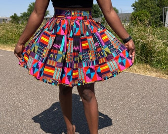 Afrikanischer Druck Mehrfarbiger Kente-Rosa-Wachs-Minirock, Ankara-Rock, afrikanische Stoffkleidung, Midirock, Ankara-Kleid