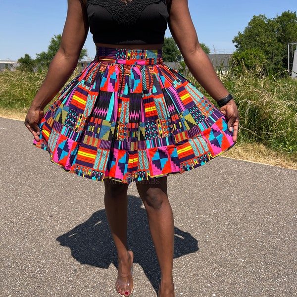 African print Multicolor kente pink- wax mini skirt, ankara skirt, African fabric clothing, midi skirt, ankara dress