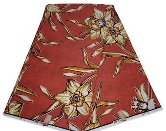 African Wax print fabric - Salmon / Yellow flowers - Ankara Cotton Fabrics - African fabric Wax cloth by the yard - Julius Holland