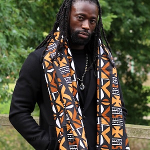 African print Warm Fleece Winter scarf for Adults Unisex - Brown mud