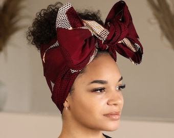 African headwrap - Red spotlights - 100% cotton Ankara print fabric turban / scarf / headband / headtie / wrap