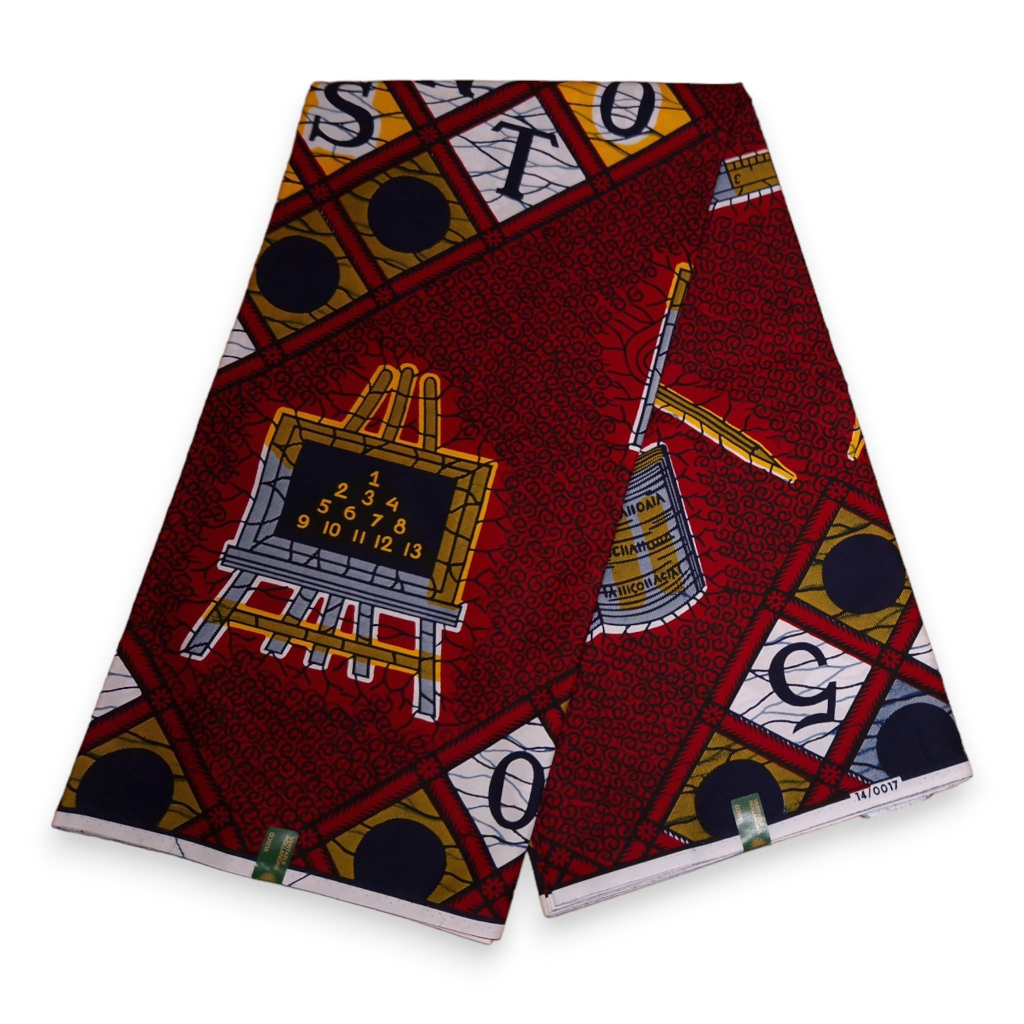 Vlisco Wax Hollandais - Dark Red ABC Alphabet VL00017-294